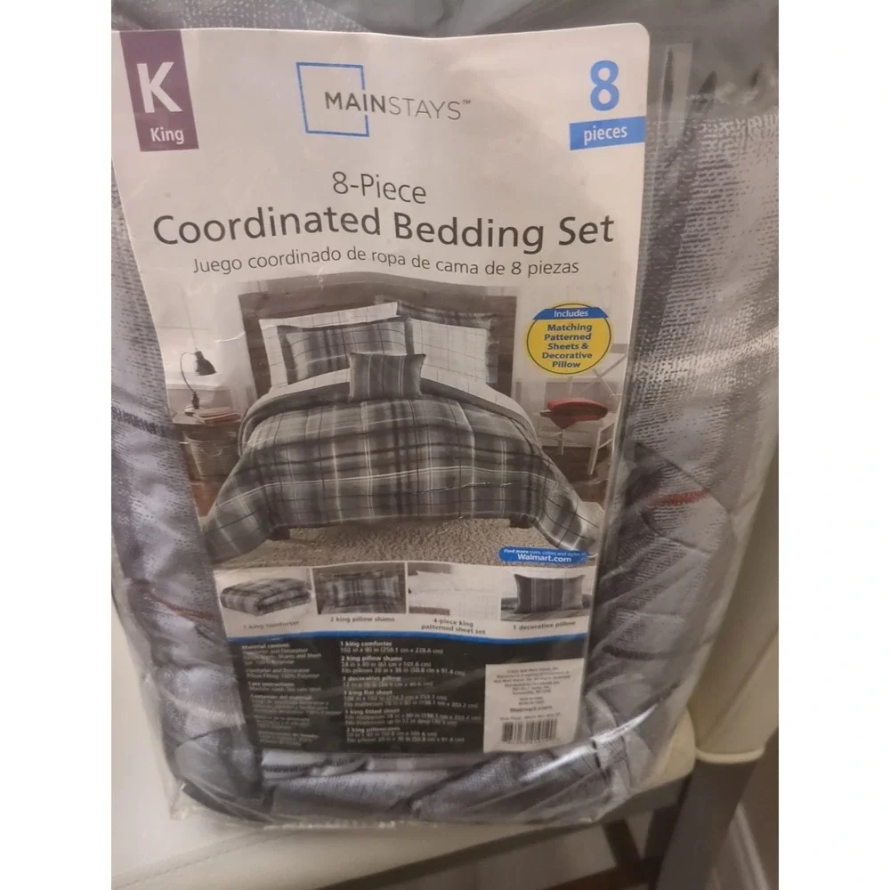 Brand New Mainstays 8 Piece Coordinated Bedding Set King Size In Beautiful Grays